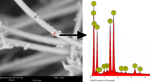 带有颗粒物的暖通空调过滤器和相应的EDS光谱