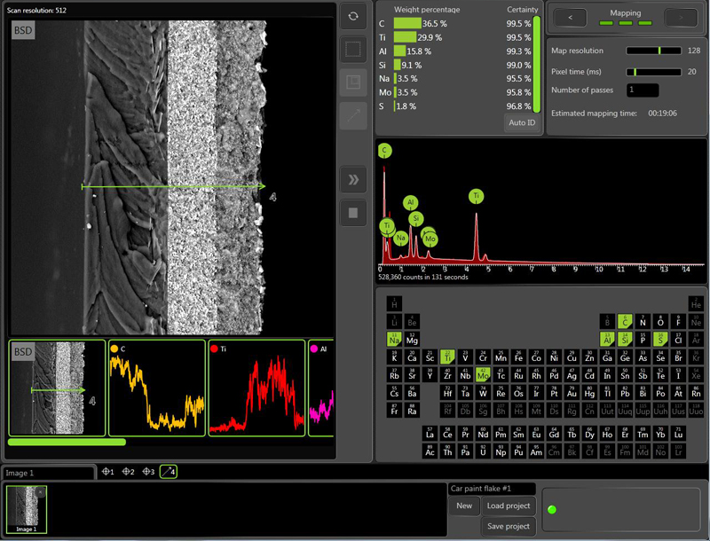 用扫描电镜中的EDS分析了油漆层