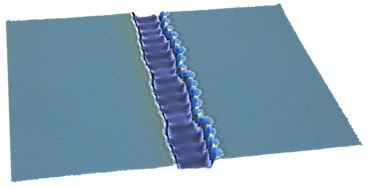 Zeta三维光学轮廓仪在玻璃上的ITO薄膜上刻划激光烧蚀沟槽的图像